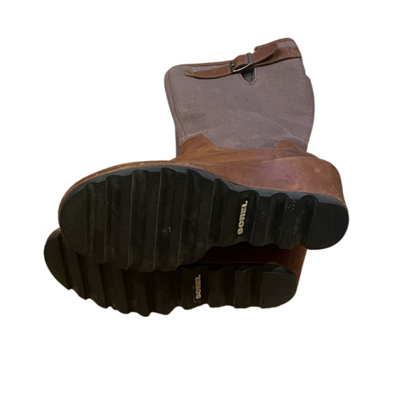 Gently worn Sorel brown tall canvas wedge riding boots 7 - Picture 2 of 7